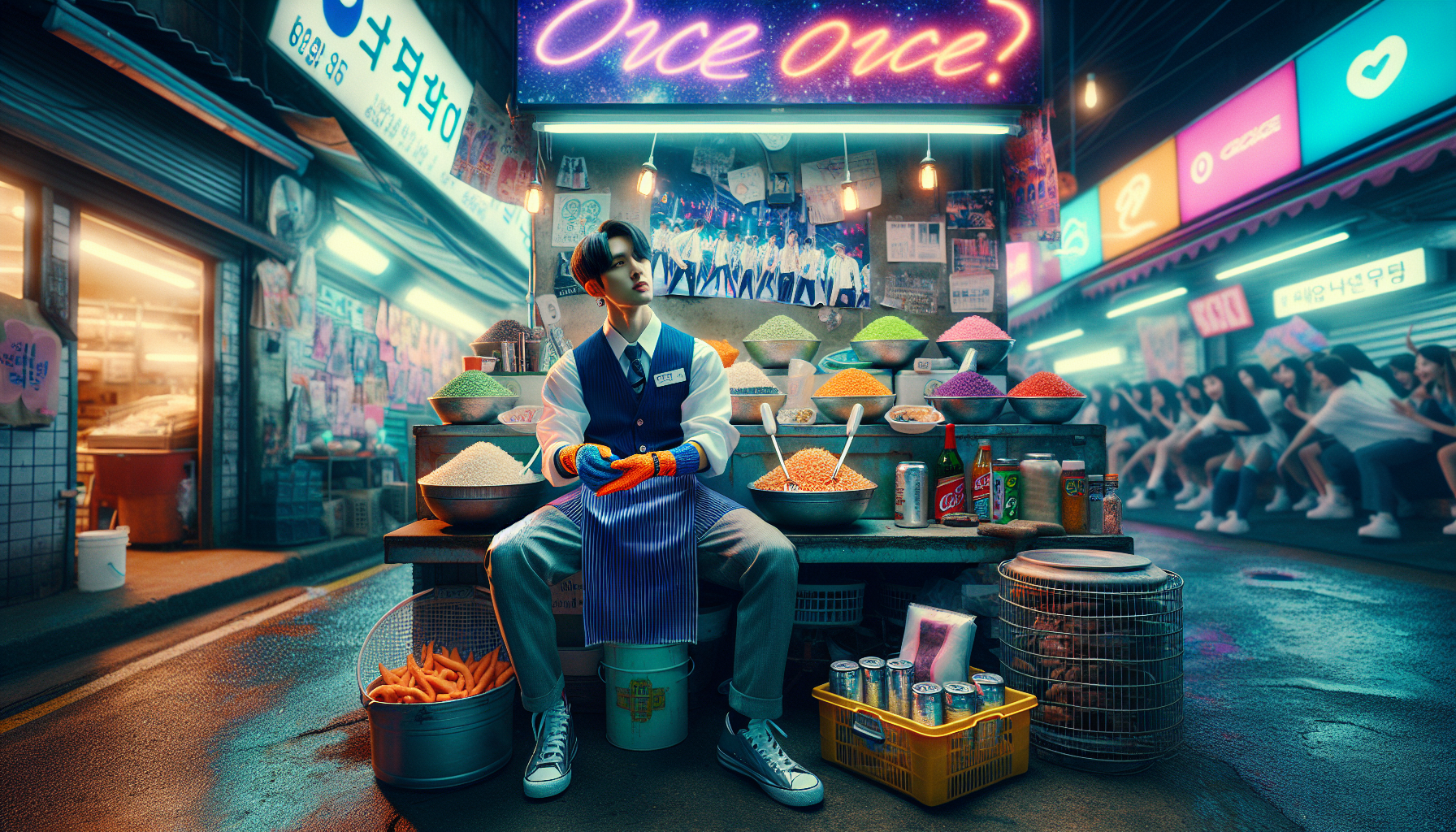 K-pop industry themed image: He was ready to defend their honor.