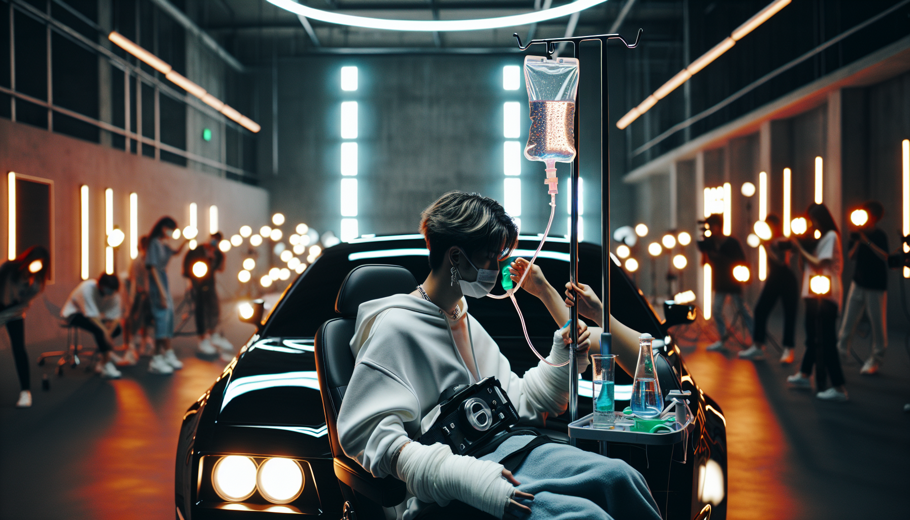 K-pop comebacks themed image: Past footage of Jun Hyun Moo receiving an IV drip in a car has resurfaced after nine years. On the m