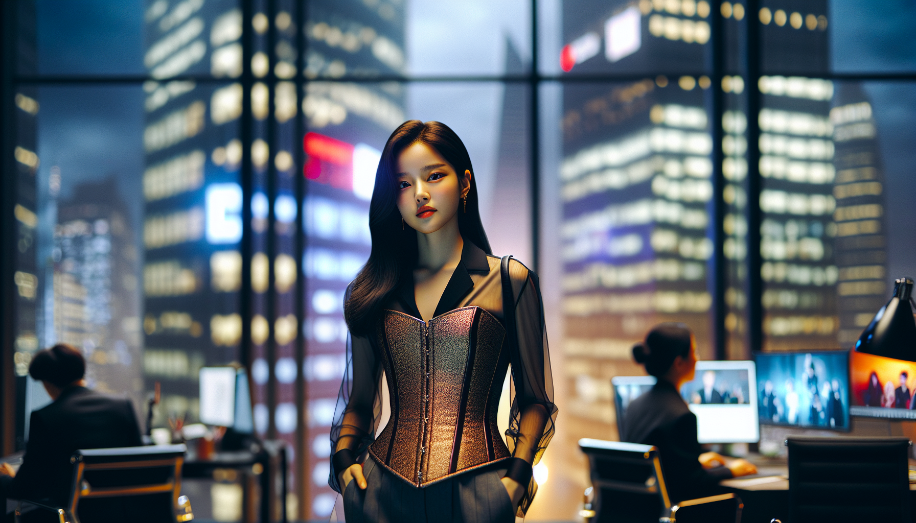 K-pop industry themed image: It's a new look for her!