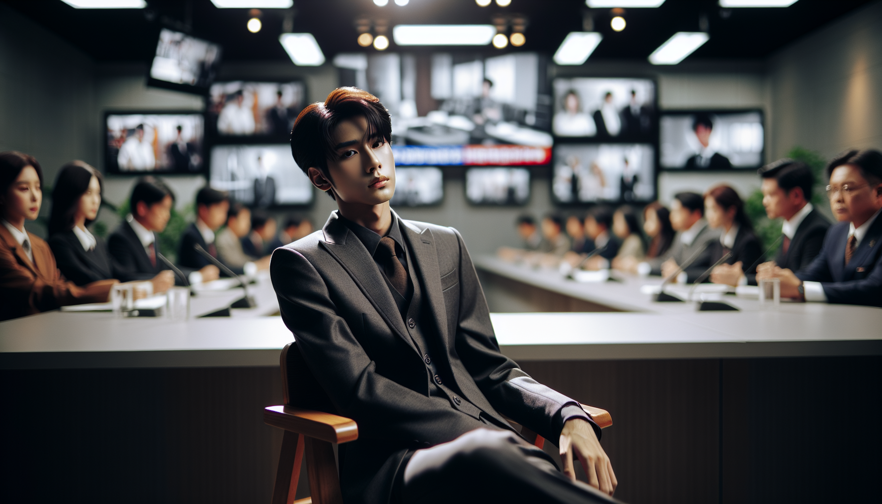 K-pop scandals themed image: The rumors cast a shadow over his rising popularity.