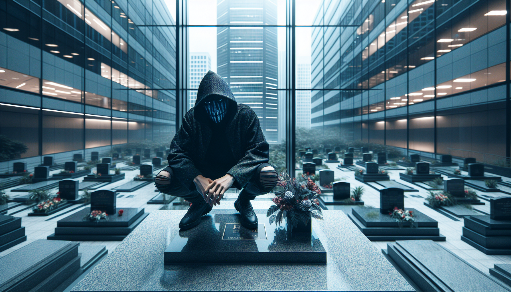 K-pop industry themed image: He has often been seen sitting beside her grave.