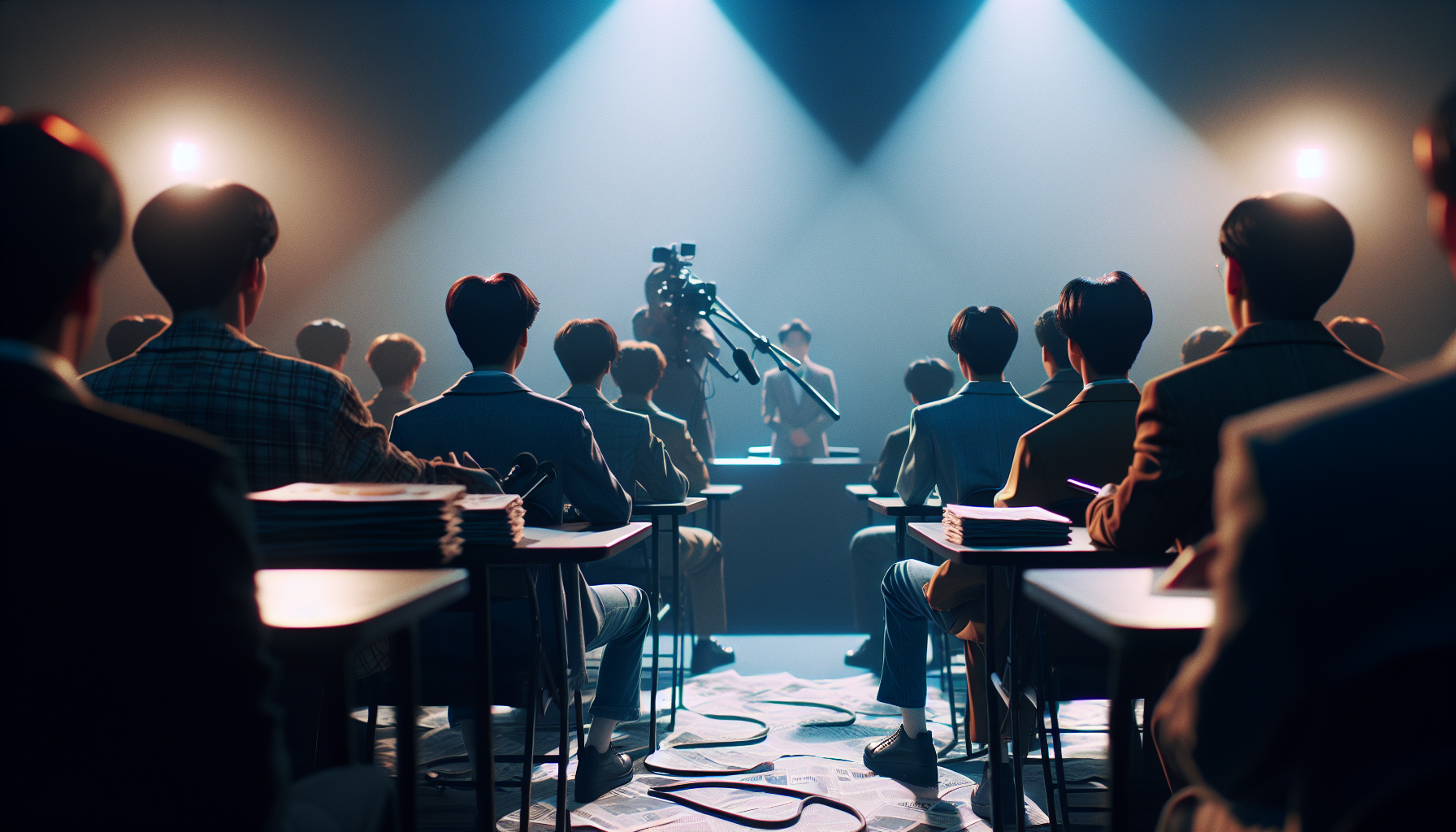 K-pop scandals themed image: It involved dating rumors, company issues, and his personality.