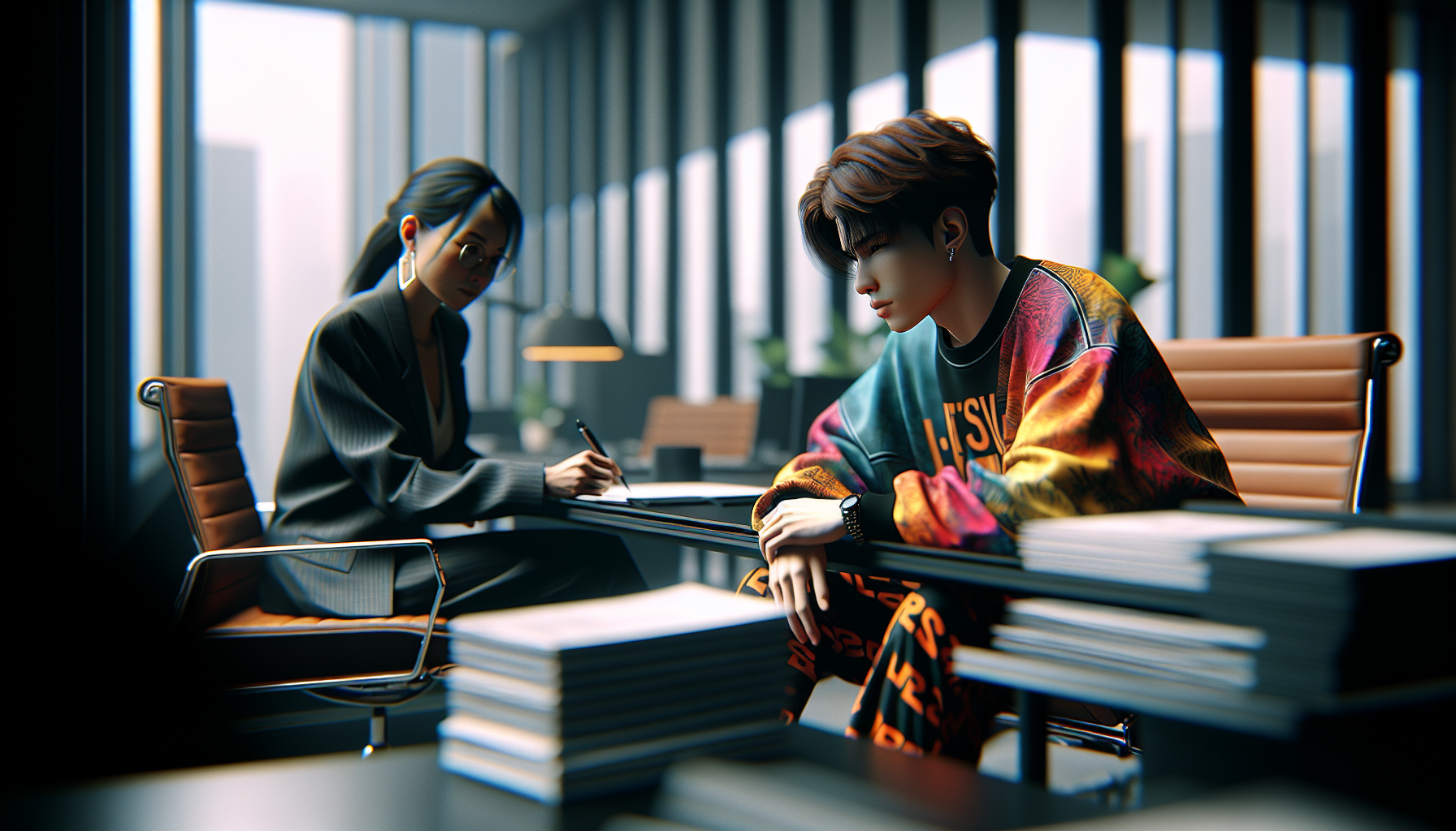 K-pop industry themed image: "He's like disappeared..."